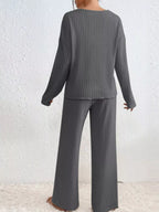 Ribbed V-neck Top Pants Set (12)