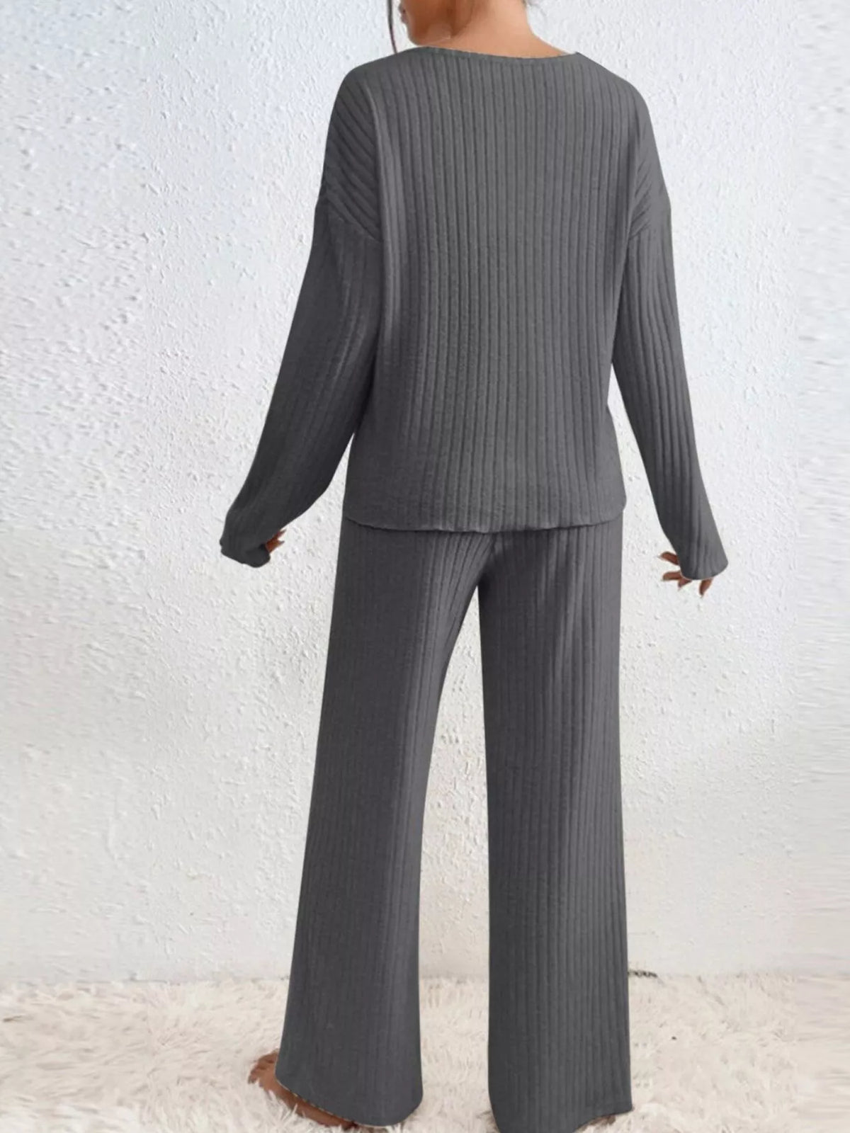 Ribbed V-neck Top Pants Set (12)