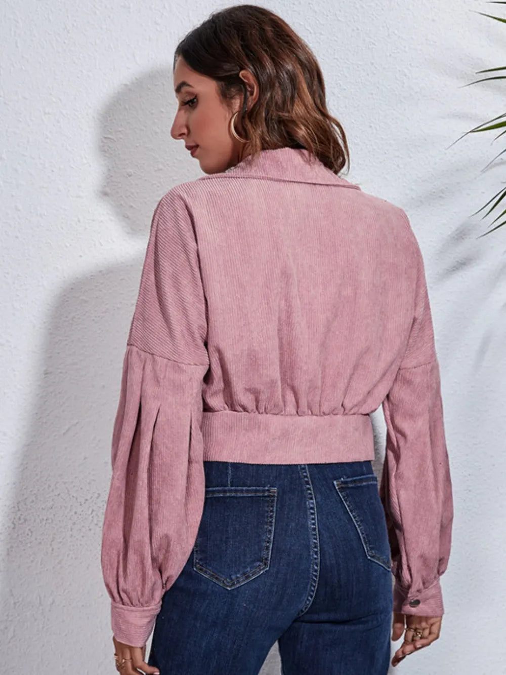 Button Down Collared Neck Cropped Jacket (17)