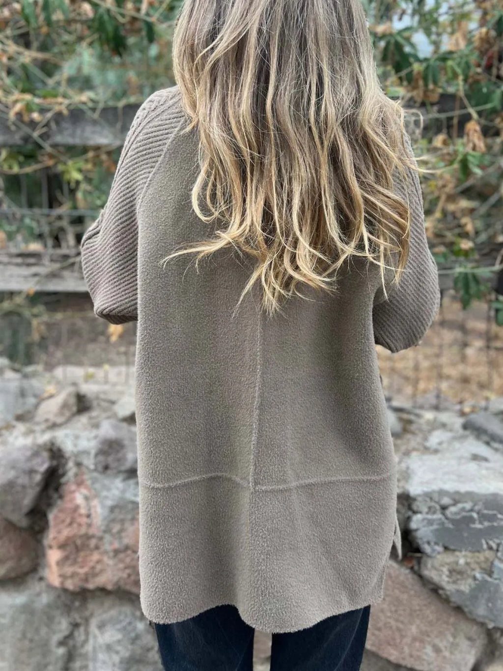 Full Size Texture Knit Longline Coat Plus (2)
