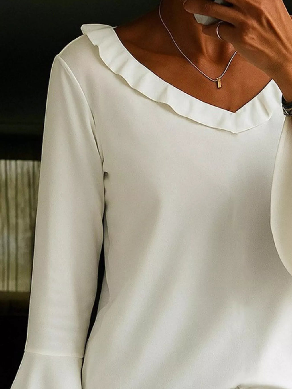 Ruffle V-neck Bell Sleeve Blouse (2)