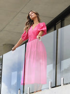 Surplice Half Puff Sleeve Midi Dress (4)