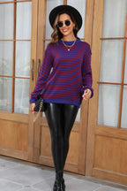 Striped Round Neck Dropped Shoulder Sweater (14)