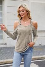 Ribbed Cold Shoulder Long Sleeve Top (25)