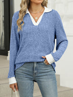 Ribbed Knit Long Sleeve T-shirt (3)
