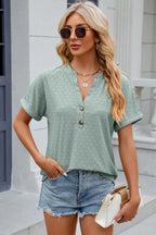 Eyelet Notched Short Sleeve T-shirt (15)