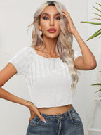 Cable-knit Round Neck Short Sleeve Knit Top (6)