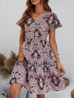 Printed V-neck Tiered Dress (12)