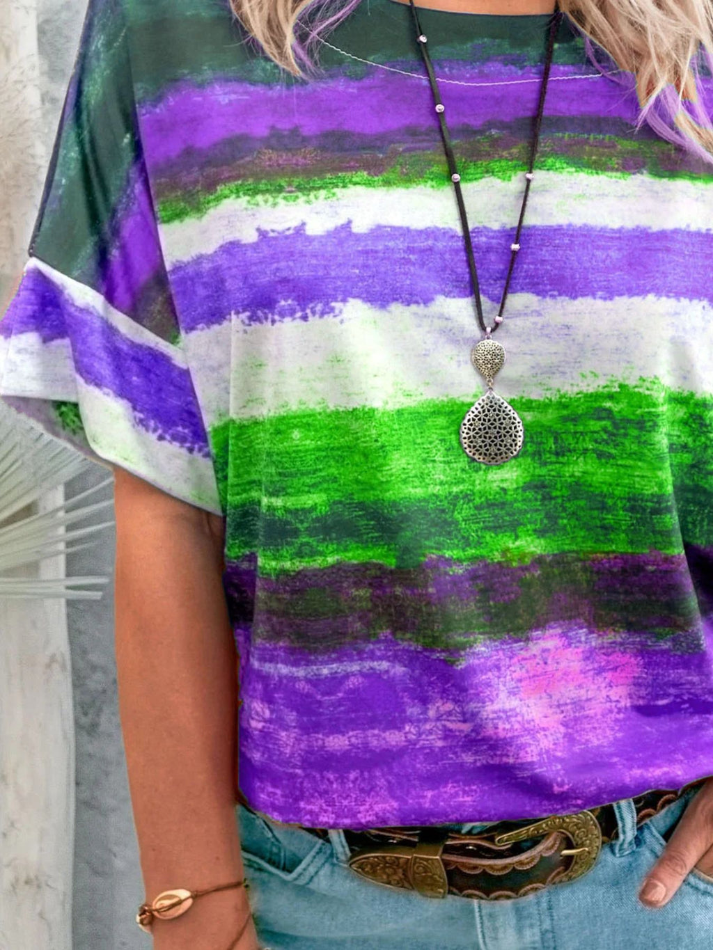 Contrast Round Neck Casual T-shirt (14)