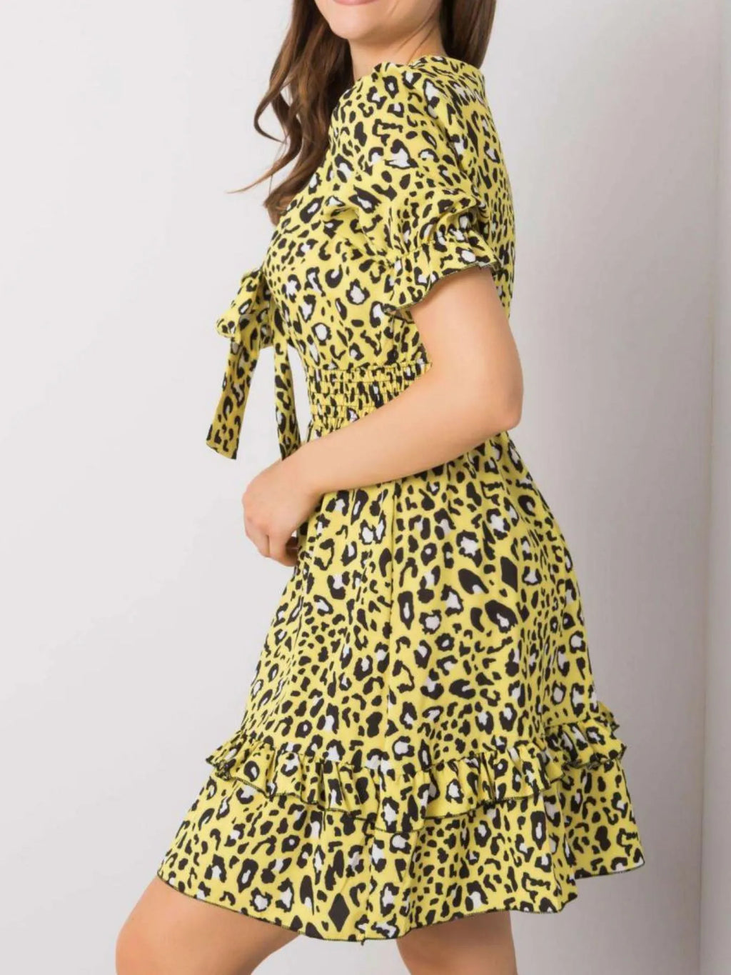 Leopard Print Tie Front Short Sleeve Mini Dress (7)