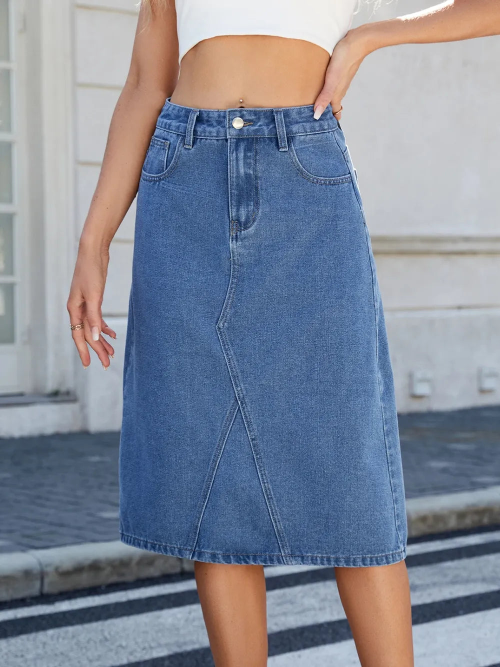 Slit Back Midi Denim Skirt (2)