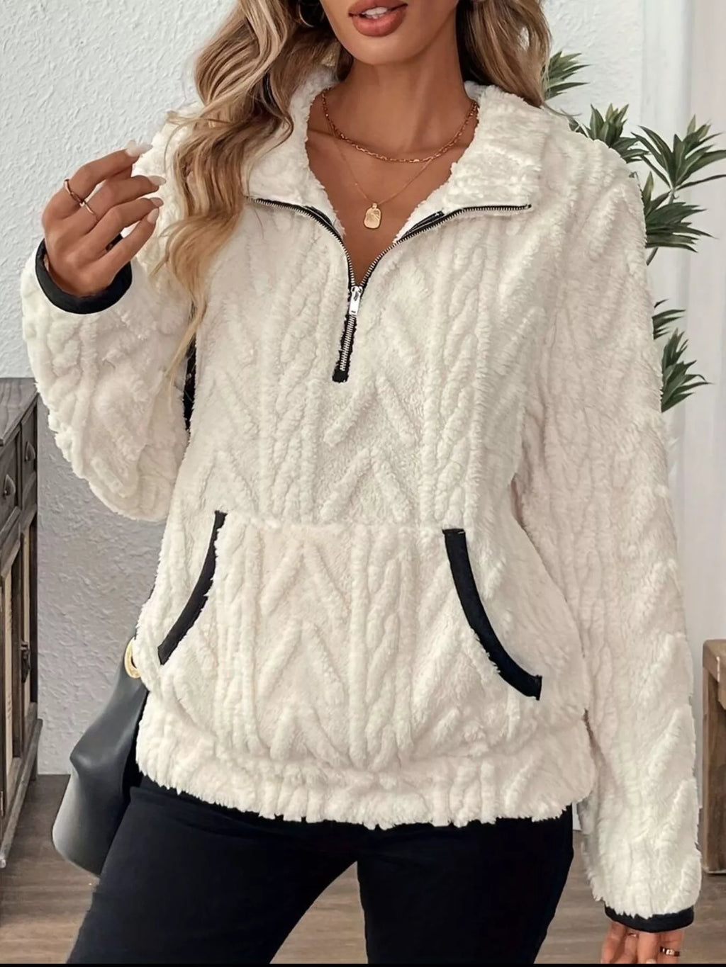 Full Size Half Zip Kangaroo Pocket Sweatshirt Plus (7)