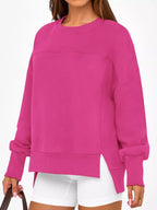 Slit Round Neck Dropped Shoulder Sweatshirt (13)