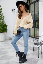 V-neck Drop Shoulder Long Sleeve Knit Top (11)