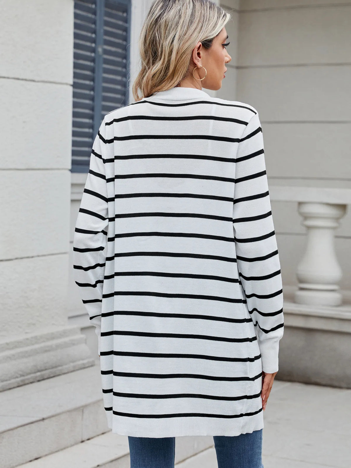 Striped Open Front Cardigan Relaxed Fit (6)