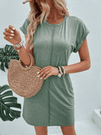 Exposed Seam Short Sleeve Mini Tee Dress (3)