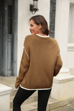 Round Neck Long Sleeve Waffle-knit Sweater (11)