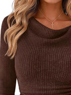 Ribbed Knit Cowl Neck Flared Sleeves Top (14)