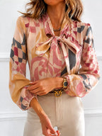 Printed Bow-tie Neck Long Sleeve Blouse (2)