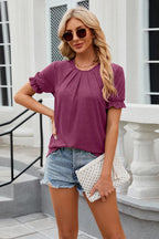 Round Neck Flounce Sleeve T-shirt (28)