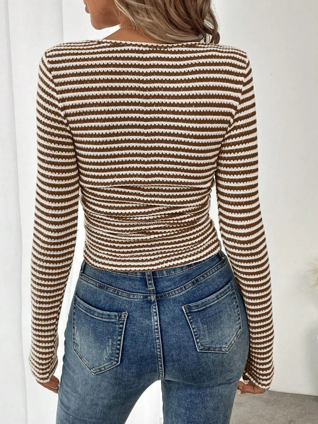 Striped Square Neck Long Sleeve T-shirt (14)