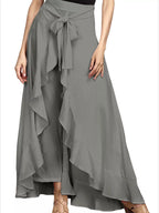 Full Size High-waisted Tie-front Ruffled Wide-leg Pants Plus (2)