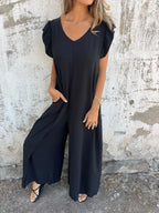 Full Size V-neck Cap Sleeve Wide Leg Jumpsuit Plus (20)
