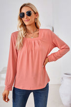 Square Neck Ruched Long Sleeve Blouse (9)