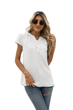 Swiss Dot Notched Neck Short Sleeve Top (16)