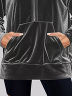 Full Size Velvet Half Zip Hoodie Kangaroo Pocket Plus (6)