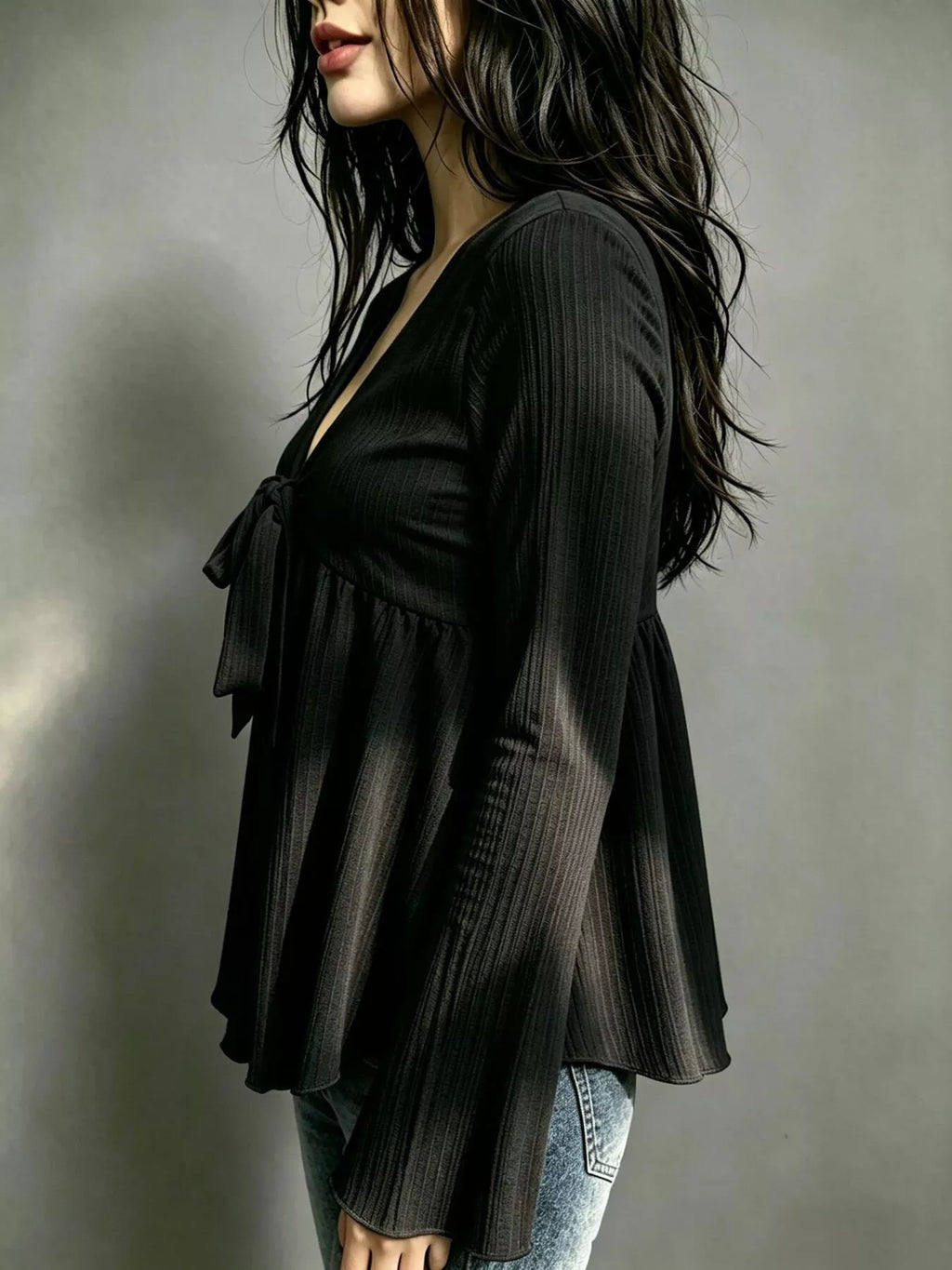Tie-front Flare Sleeve Blouse (12)