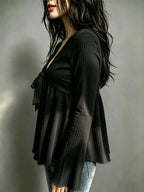 Tie-front Flare Sleeve Blouse (12)