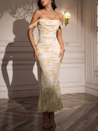 Off-shoulder Ruched Floral Mermaid Dress (23)