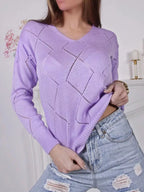 Openwork V-neck Sweater (14)
