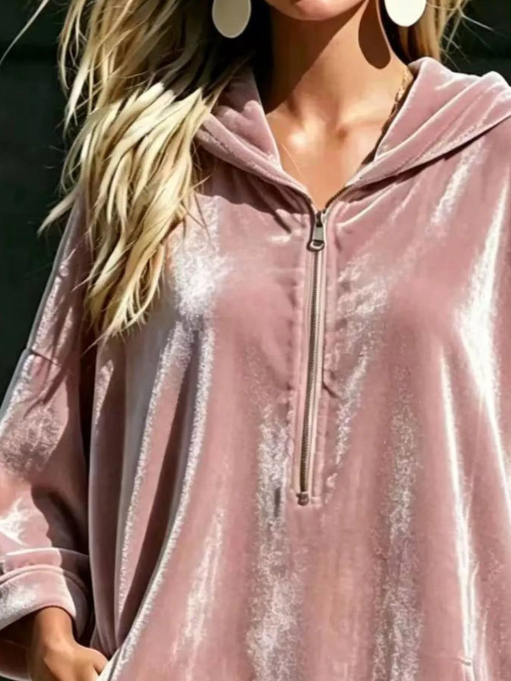 Full Size Half-zip 3/4 Sleeve Hoodie Dress Plus (5)