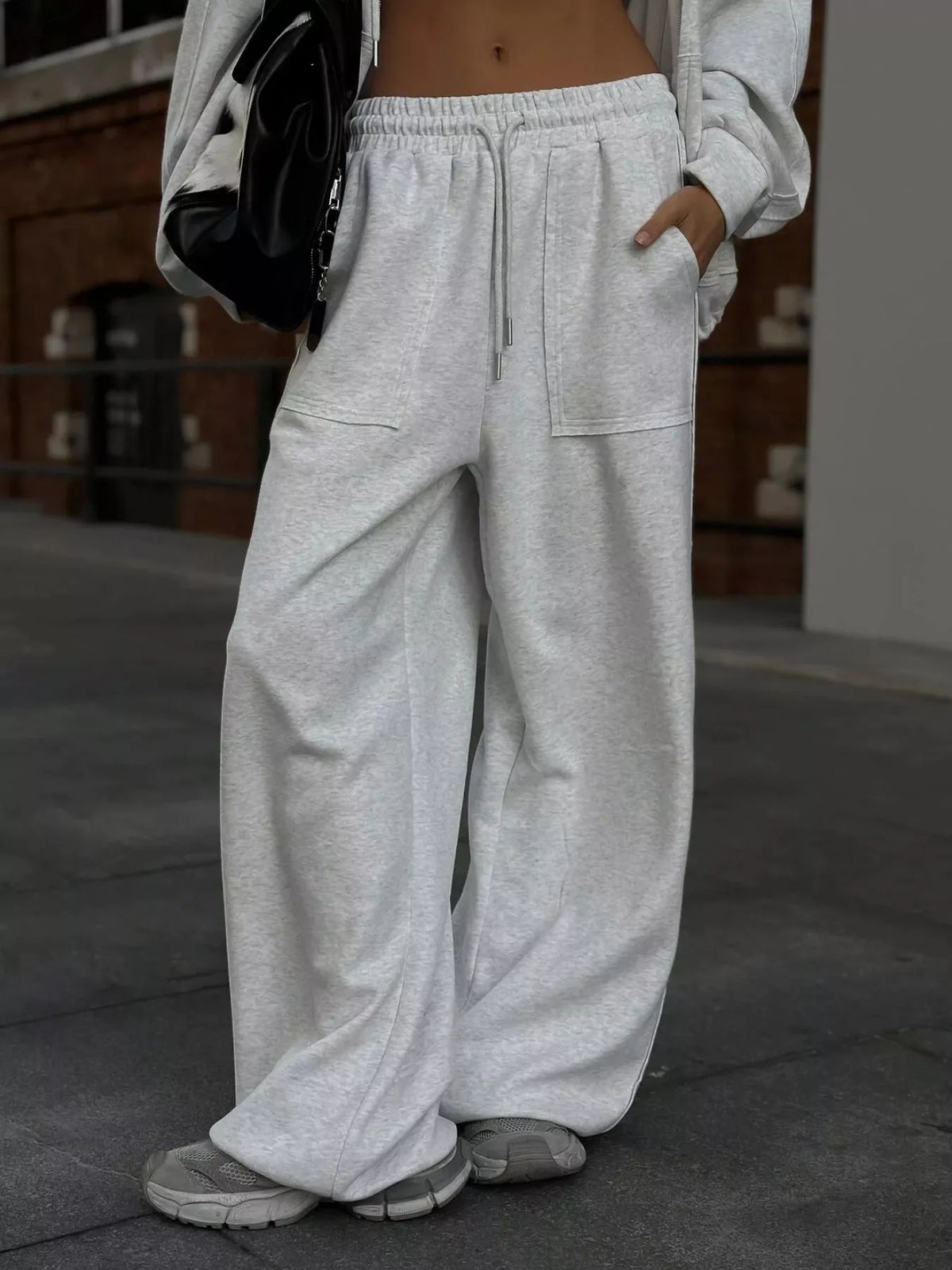 Oversized Zip-up Hoodie Wide-leg Pants Set (10)