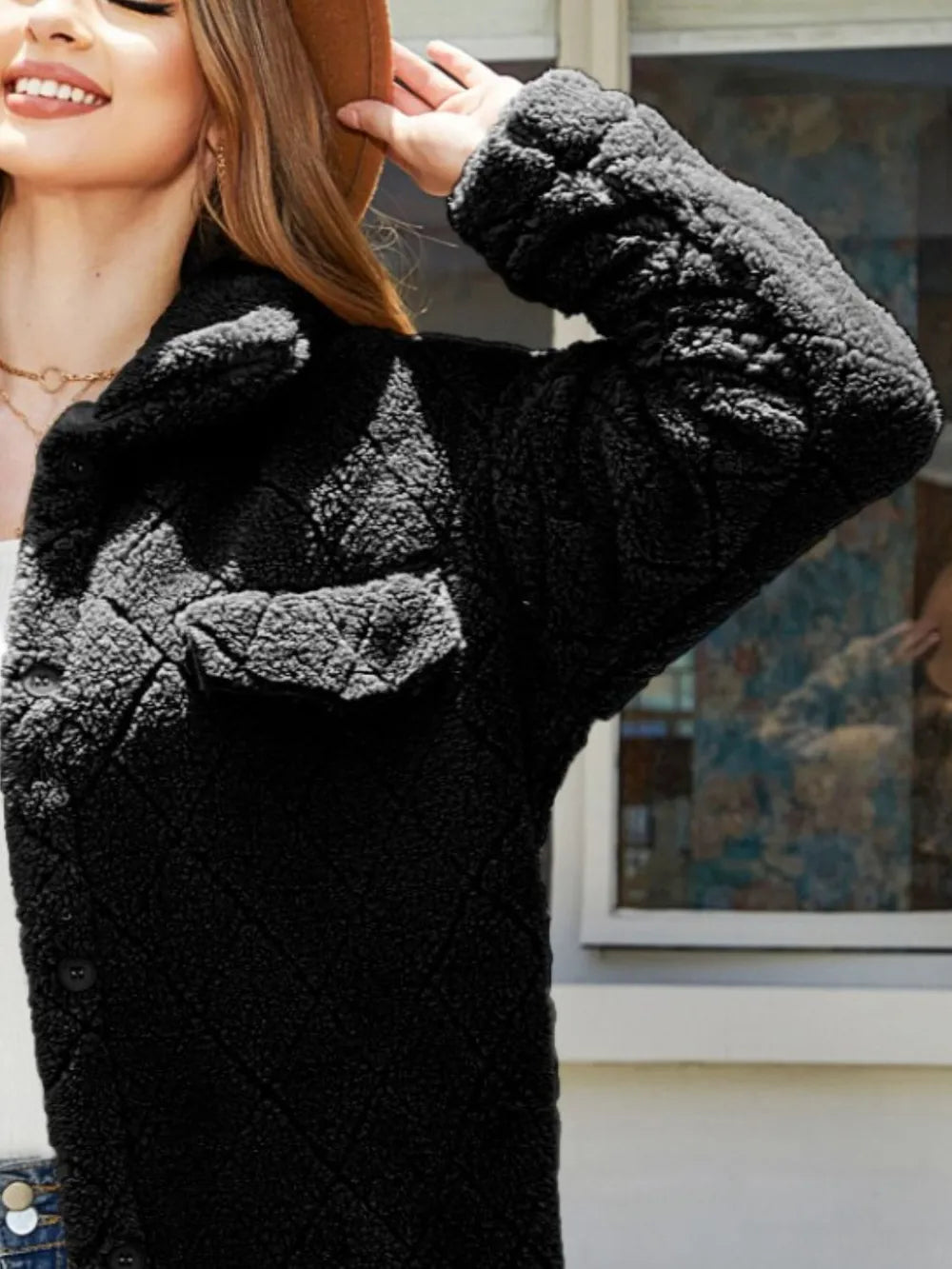 Texture Button Up Dropped Shoulder Coat (16)