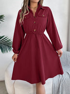 Collared Neck Long Sleeve Dress Pockets (8)