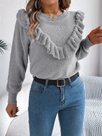 Ruffled Round Neck Long Sleeve Sweater (4)