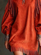 Fringe Detail Lantern Sleeve Mini Dress (5)