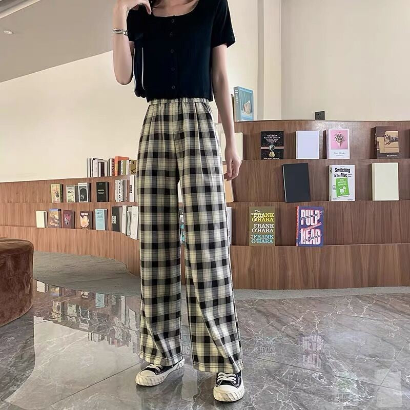 Plaid Wide Leg Pants Casual variant CJKT135150102BY
