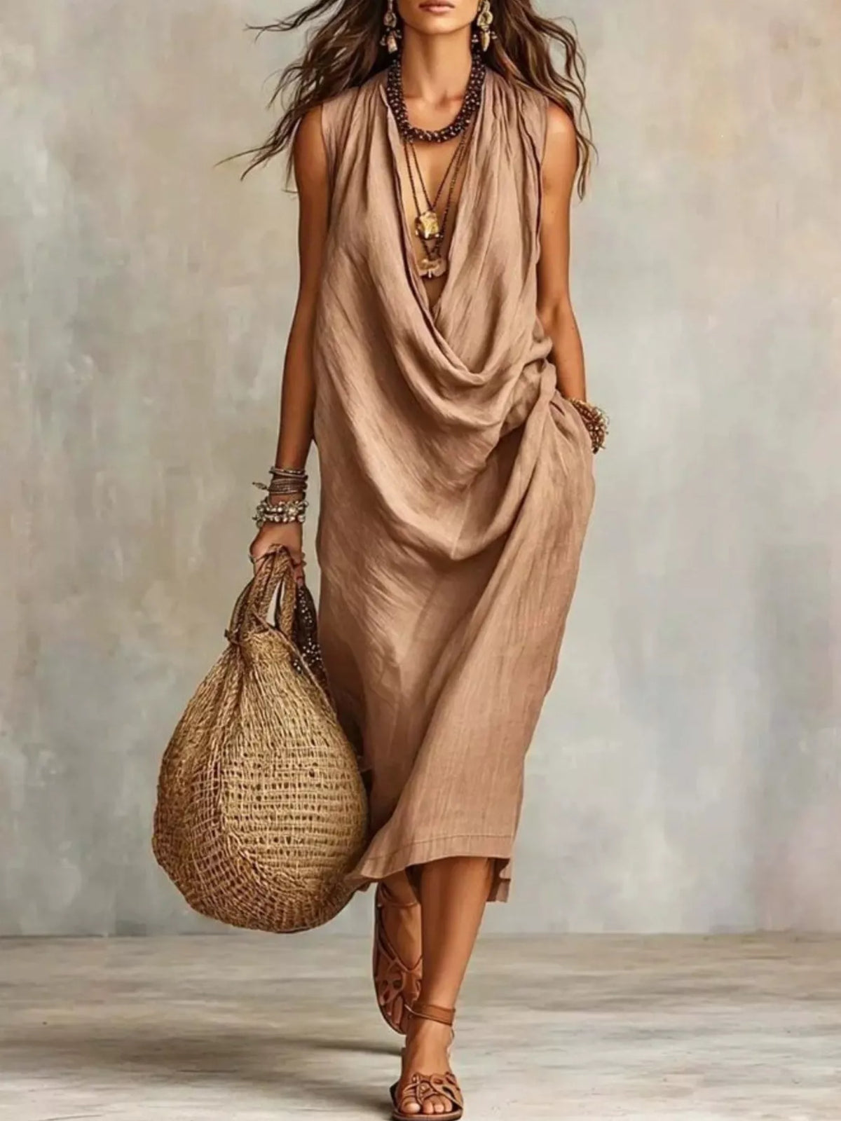 Full Size Cowl Neck Sleeveless Midi Dress Plus (4)