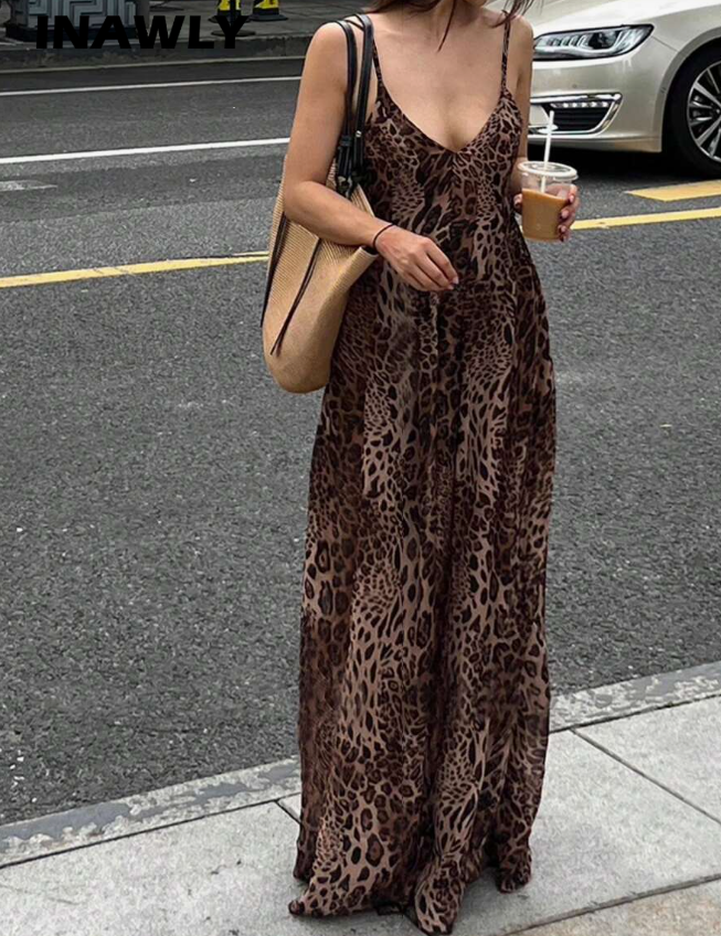 Women's Summer Fashion Leopard Print Spaghetti Strap Dress (4)