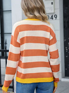 Striped Round Neck Dropped Shoulder Sweater (2)