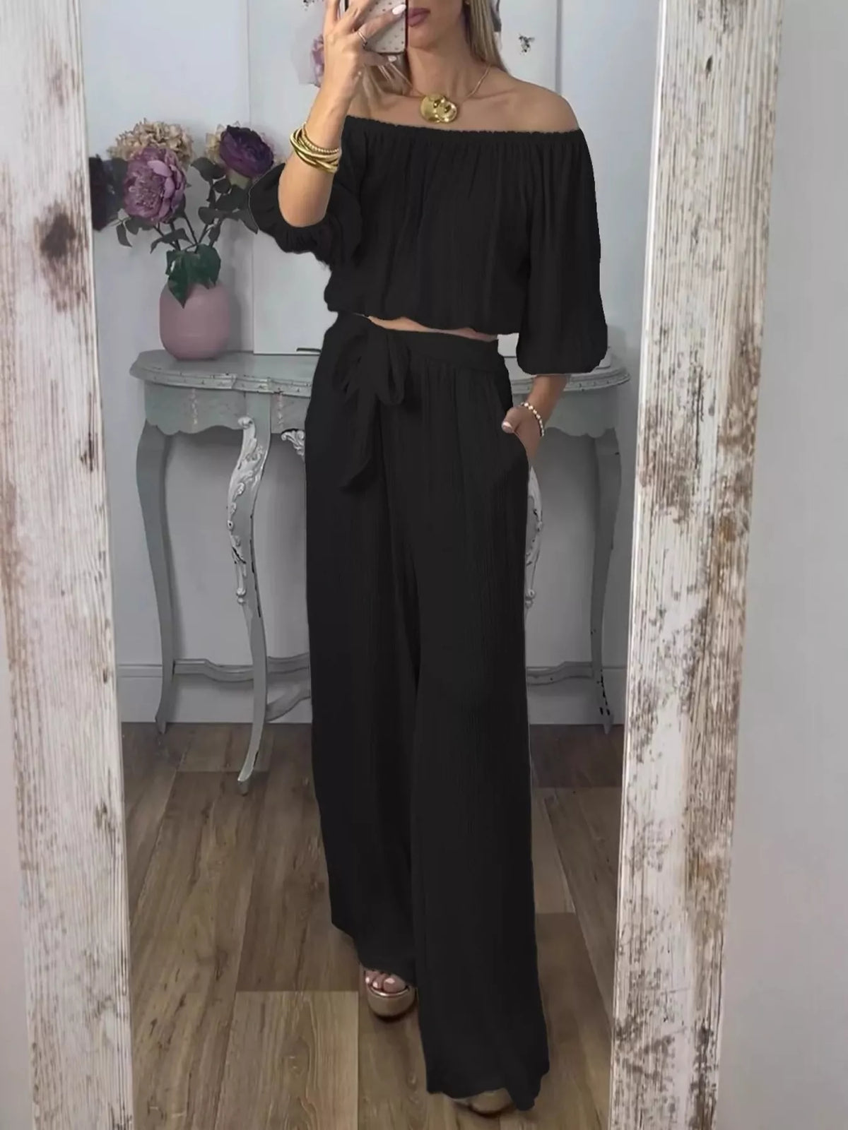 Full Size Off-shoulder Top Pants Set Plus (7)