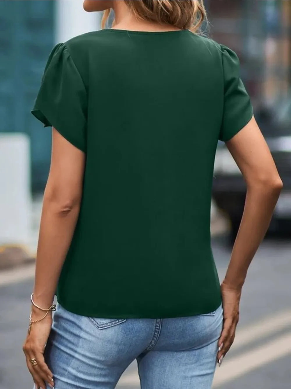 V-neck Petal Sleeve Blouse (2)