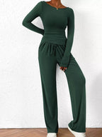 Long Sleeve Top Wide Leg Pants Set (17)
