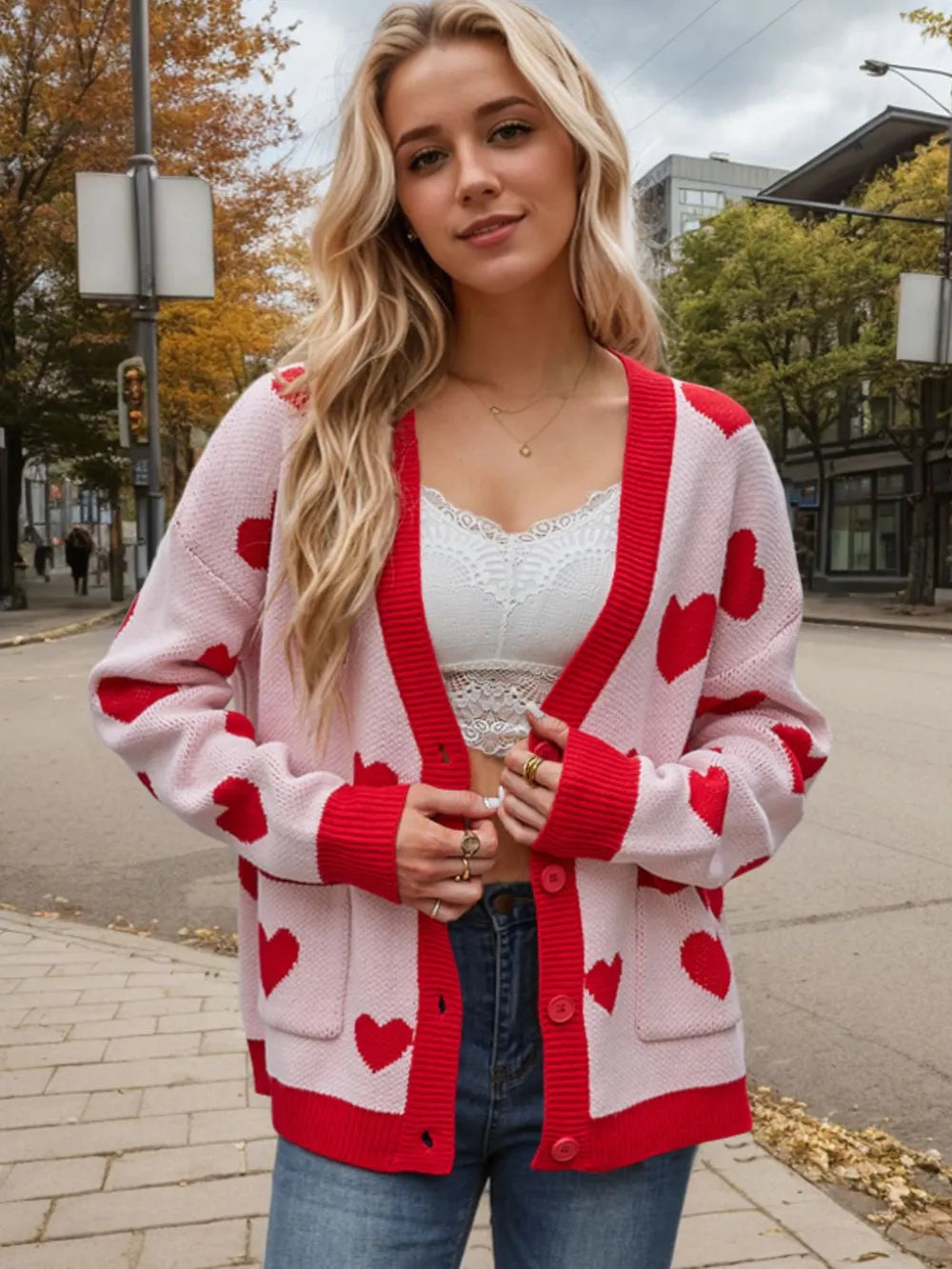 Heart Button Up Dropped Shoulder Long Sleeve Cardigan (4)
