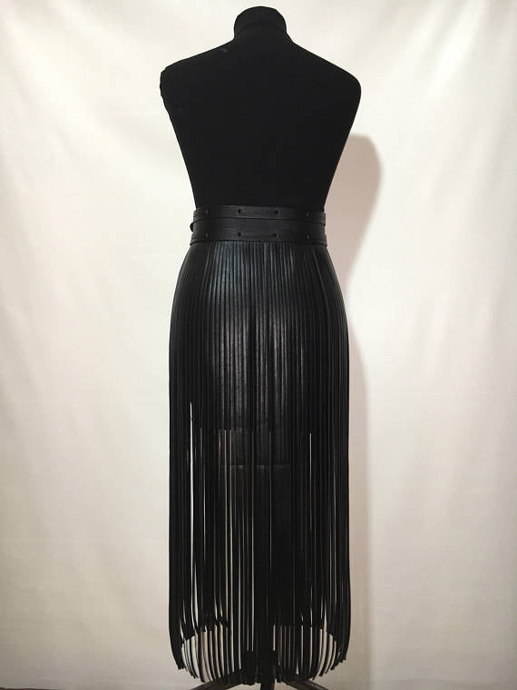 Striped Leather Fringe Belted Skirt variant CJQZ139064201AZ