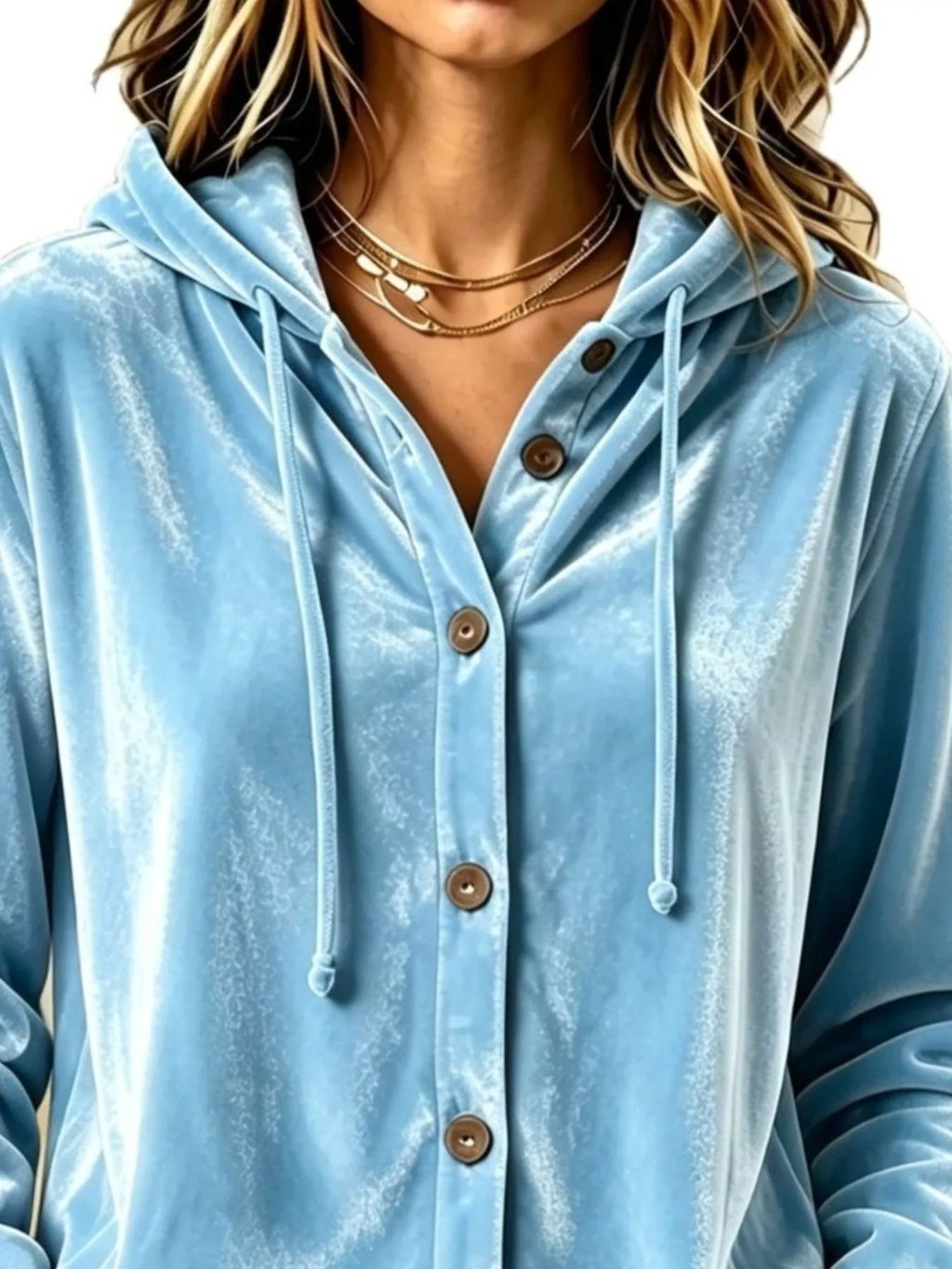 Full Size Velvet Button-down Hooded Top Plus (11)